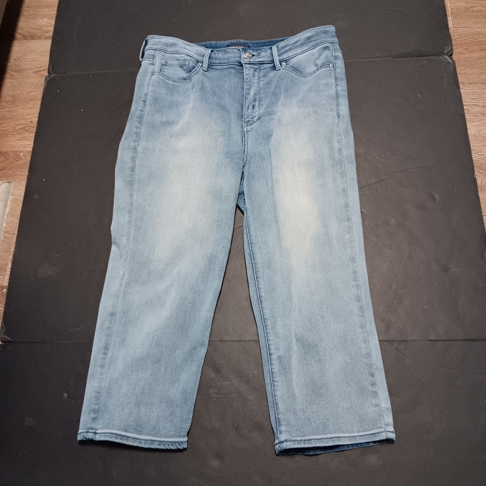 NYDJ Marilyn Straight light wash cropped women's stretch straight leg jeans, 12